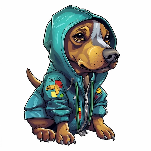 Cartoon dog in a hoodie sitting down generative ai