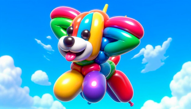 Photo a cartoon dog is flying in the sky with balloons