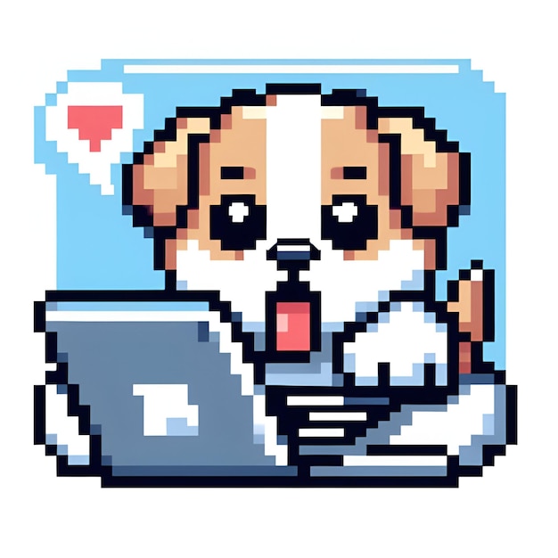 a cartoon dog is looking at a laptop with a heart