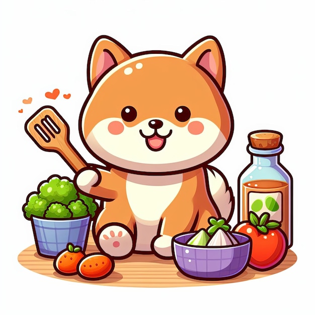 Photo a cartoon dog is sitting next to a bowl of fruit and a bowl of fruit and a bowl of fruit