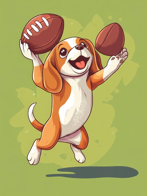 Cartoon dog playing american football with a ball Vector illustration