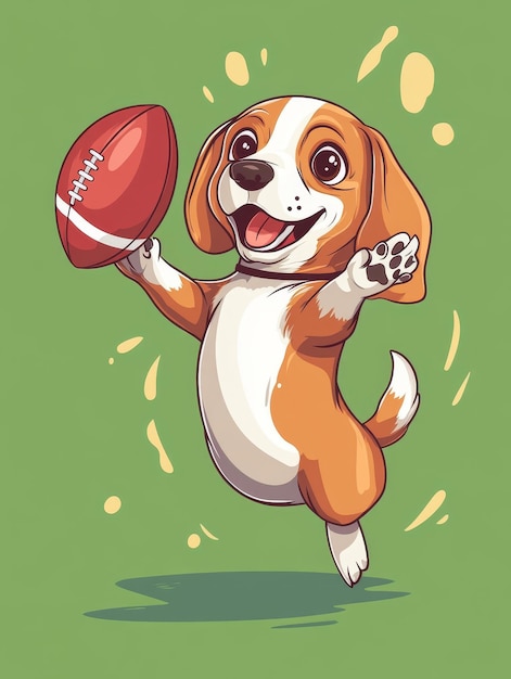 Cartoon dog playing american football with ball Vector illustration