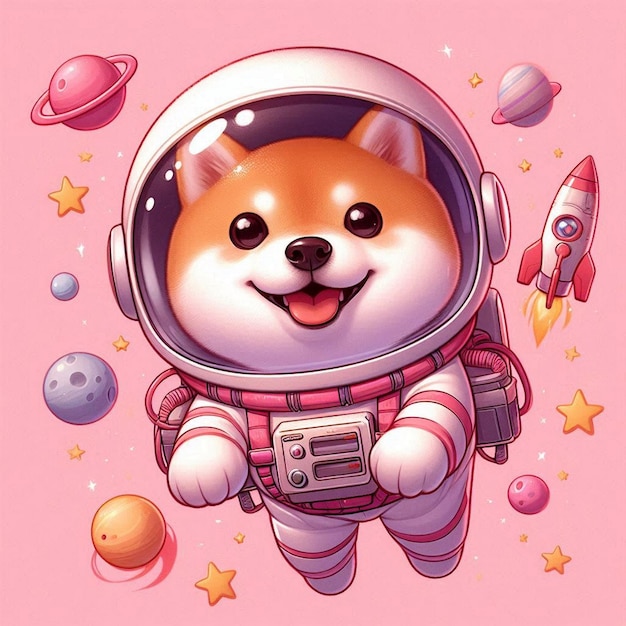 a cartoon dog in a space suit with a space suit on it