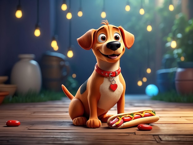 Cartoon dog standing near hot dog Generative Ai