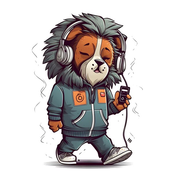 A cartoon dog wearing a jacket that says'the dog is wearing a headphone '