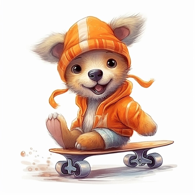 A cartoon dog wearing an orange hoodie and a hoodie that says'dog'on it