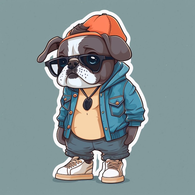 cartoon dog wearing sunglasses and a jacket with a hat generative ai