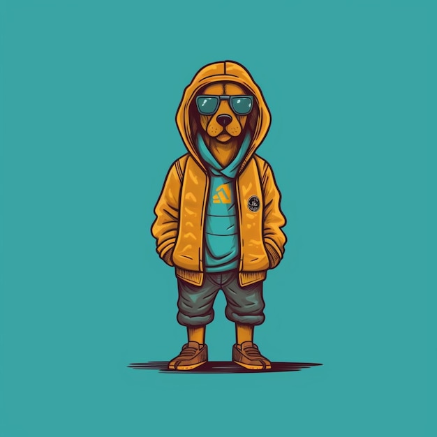 a cartoon dog wearing a yellow jacket and sunglasses generative ai