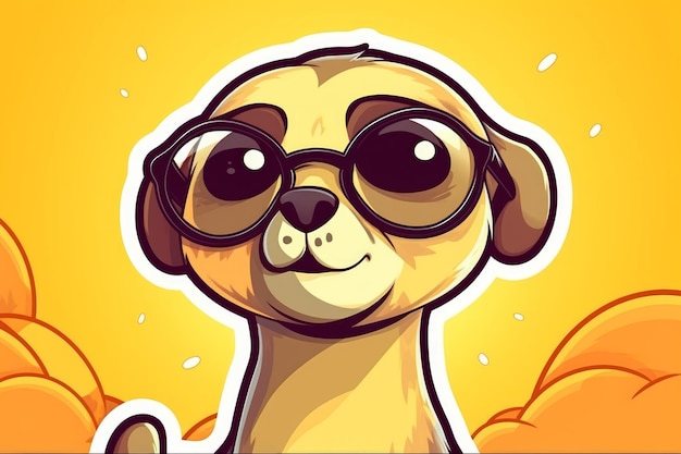 A cartoon dog with glasses that say'meerkat'on it