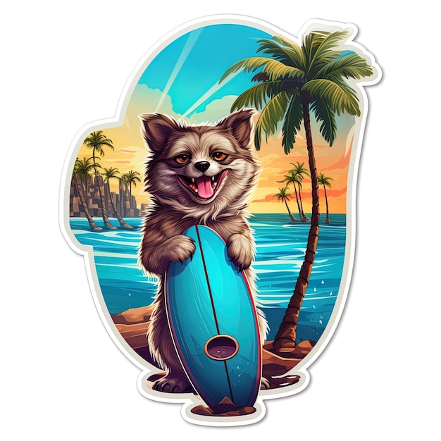 a cartoon of a dog with palm trees in the background