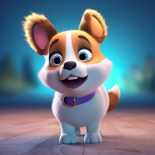 A cartoon dog with a purple collar and a purple collar.