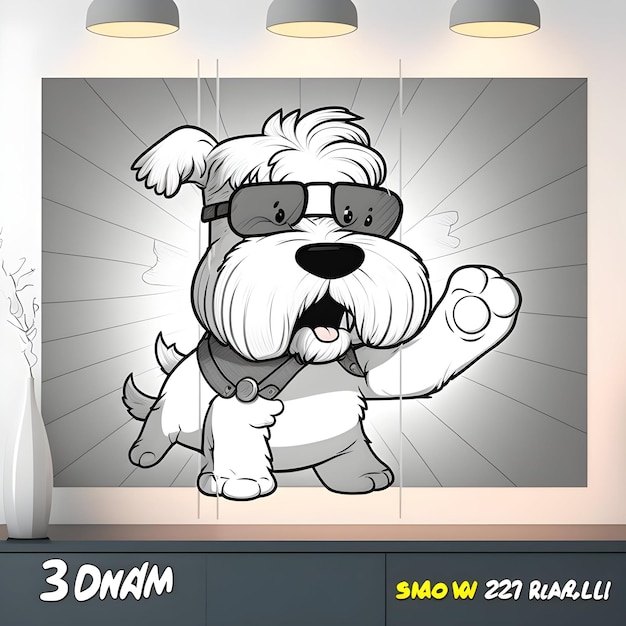 A cartoon dog with sunglasses and a scarf on it