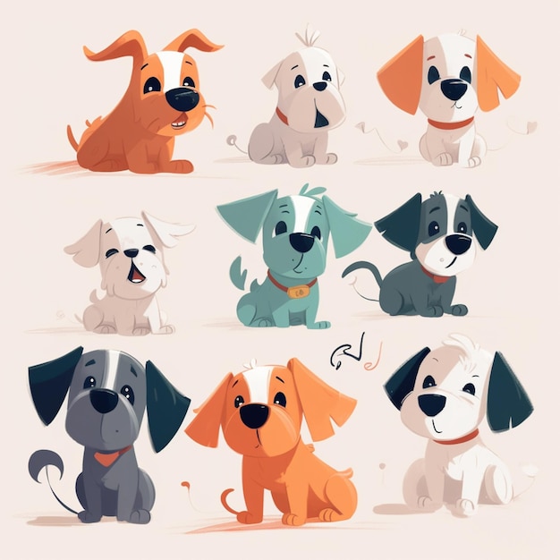 cartoon dogs with different expressions sitting and standing generative ai