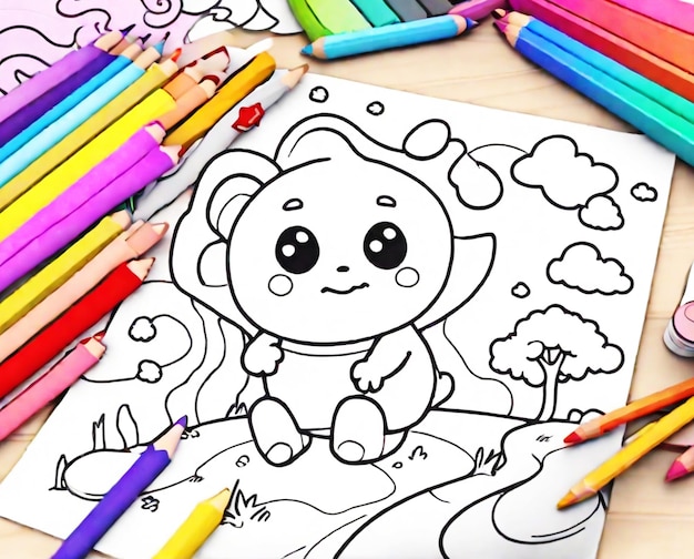 Photo cartoon doodle coloring book line art outline art