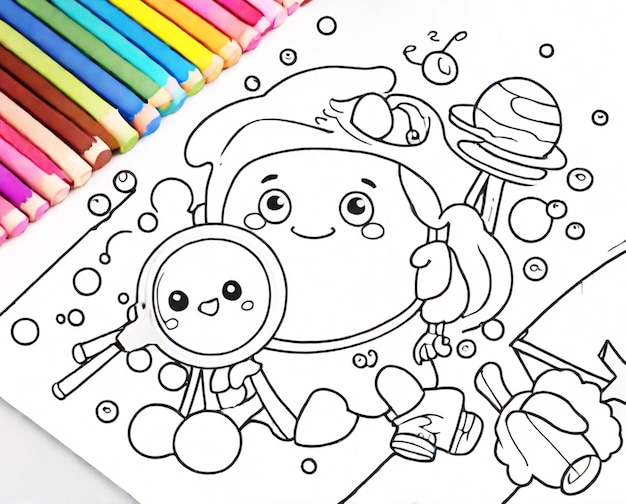 Photo cartoon doodle coloring book line art outline art