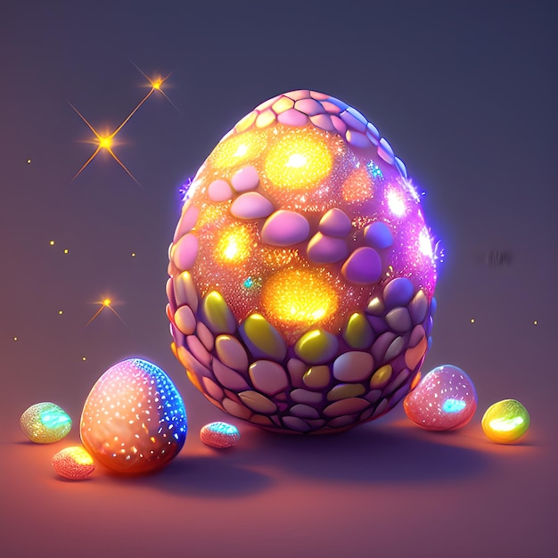 Cartoon dragon eggs with glowing sparkles