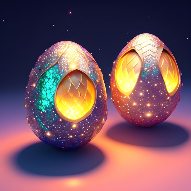 Cartoon dragon eggs with glowing sparkles