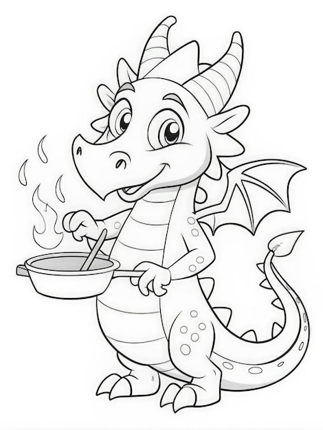 Cartoon Dragon Holding a Bowl of Soup Generative AI