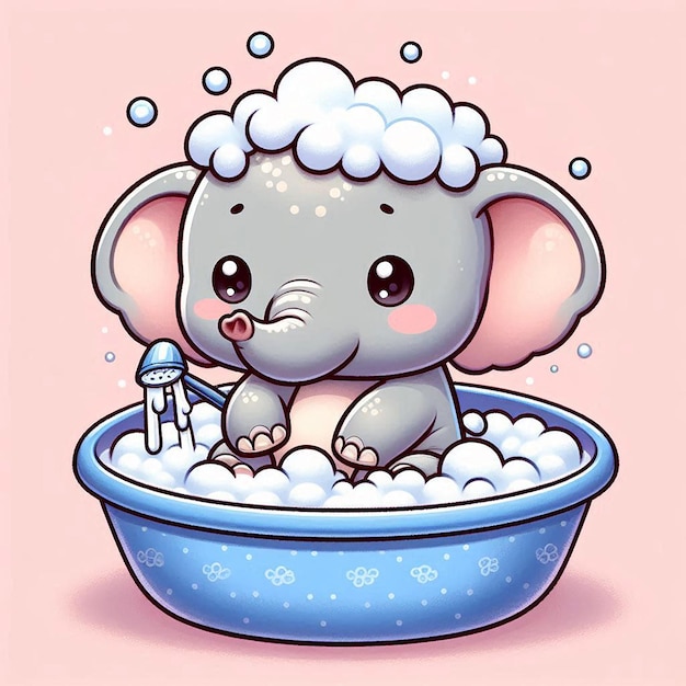 Photo a cartoon drawing of a baby elephant in a bathtub with bubbles and bubbles