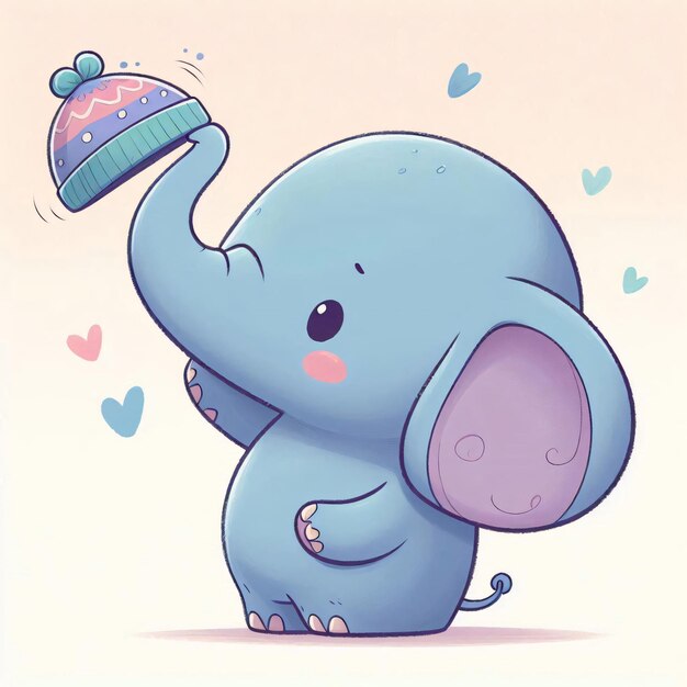 Photo a cartoon drawing of a baby elephant with a hat on it