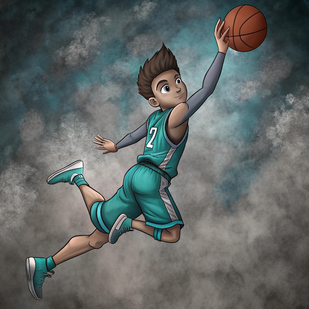 Photo a cartoon drawing of a basketball player with the number 2 on his jersey