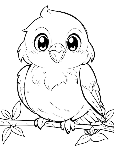 a cartoon drawing of a bird on a branch