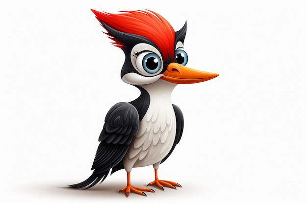 Photo a cartoon drawing of a bird with a red mohawk and a black and white head