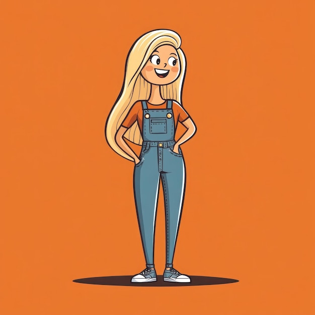 Photo a cartoon drawing of a blonde woman with a blue jean overalls