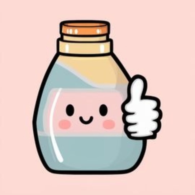 a cartoon drawing of a bottle of a thumb up