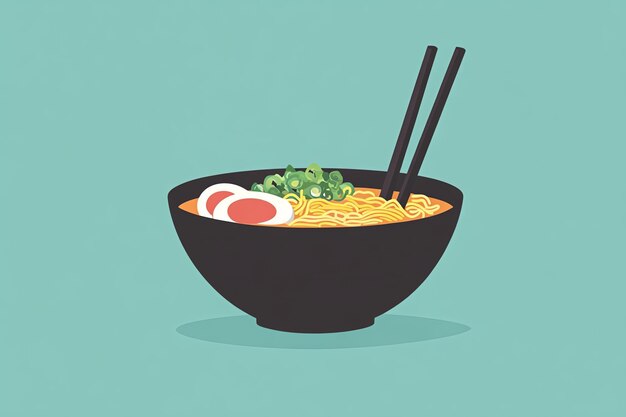 Photo a cartoon drawing of a bowl of noodles with chopsticks and chopsticks