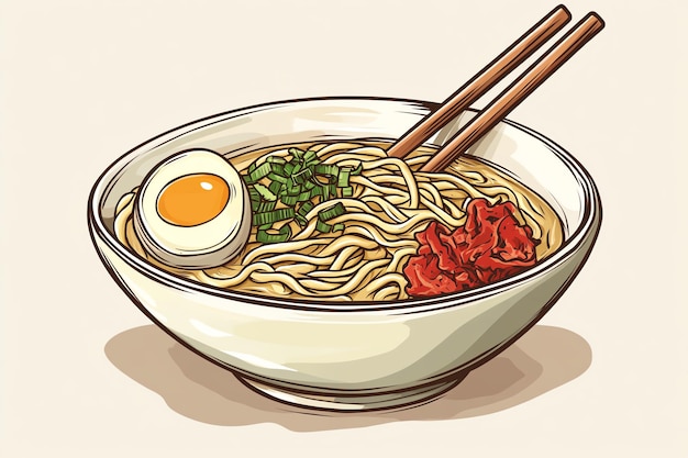 a cartoon drawing of a bowl of noodles with a pencil