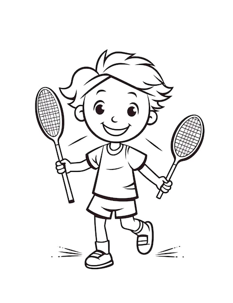 a cartoon drawing of a boy holding tennis rackets