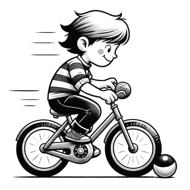 A cartoon drawing of a boy riding a bike