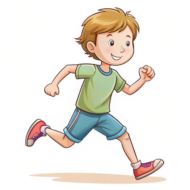 Photo a cartoon drawing of a boy running with a green shirt on