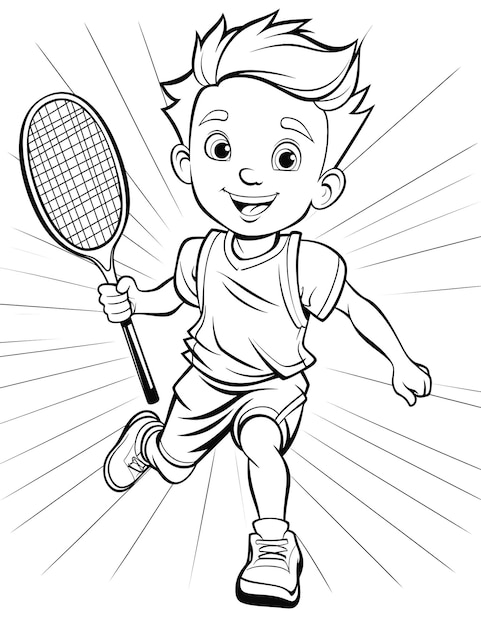 Photo a cartoon drawing of a boy with a tennis racket