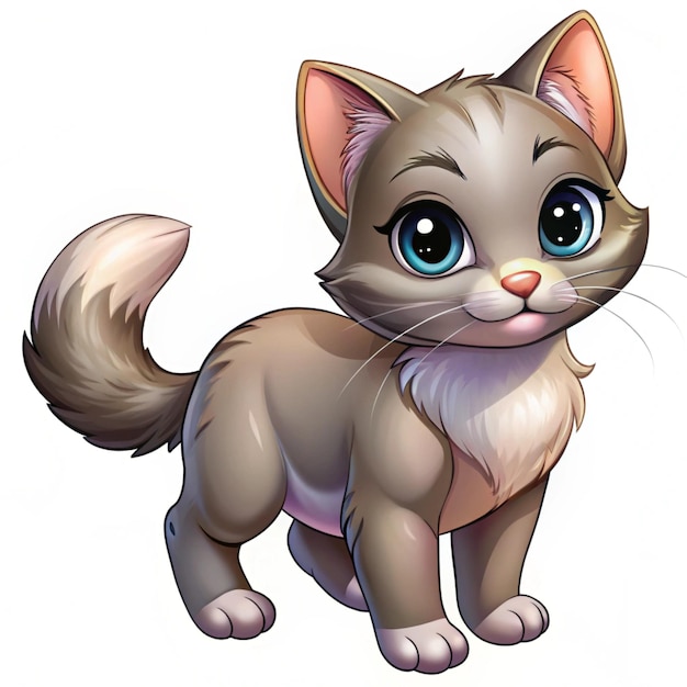 Photo a cartoon drawing of a cat with a blue eyes and a white background