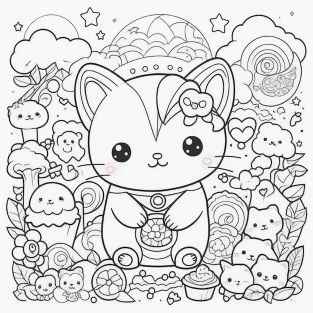 Photo a cartoon drawing of a cat with many small hearts on it