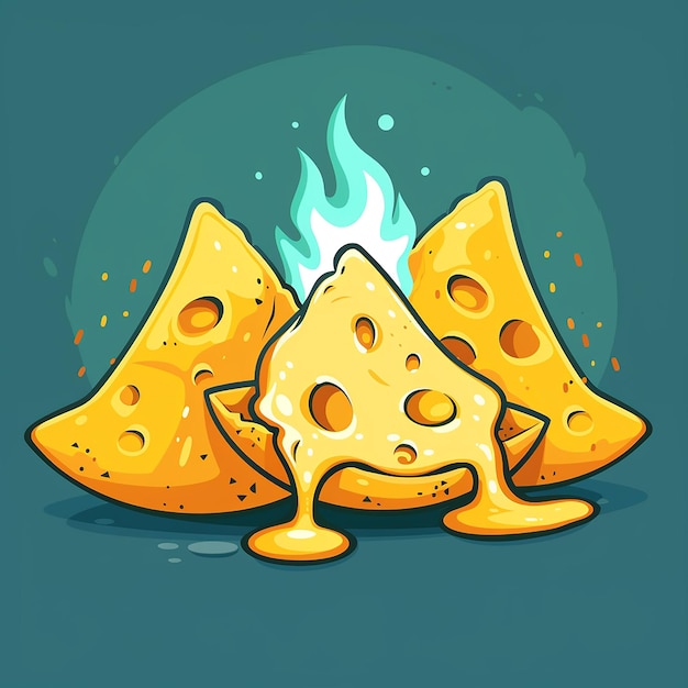 Photo a cartoon drawing of cheese with a fire on it