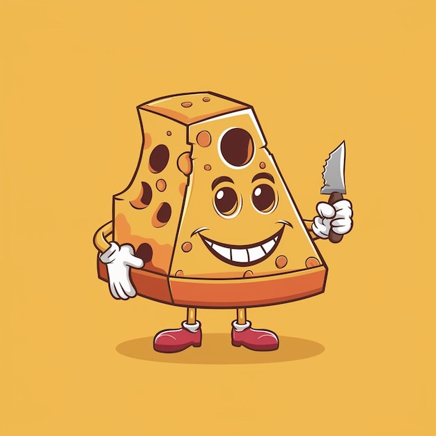 Photo a cartoon drawing of a cheese with a knife in it