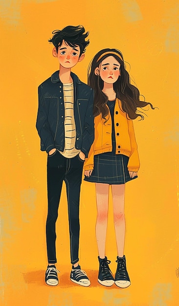 A cartoon drawing of a couple standing next to each other