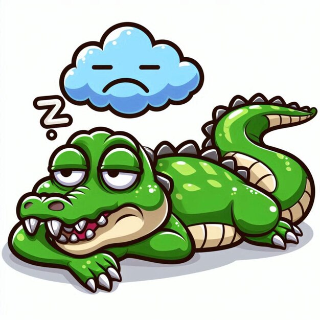 Photo a cartoon drawing of a crocodile with a cloud in the background