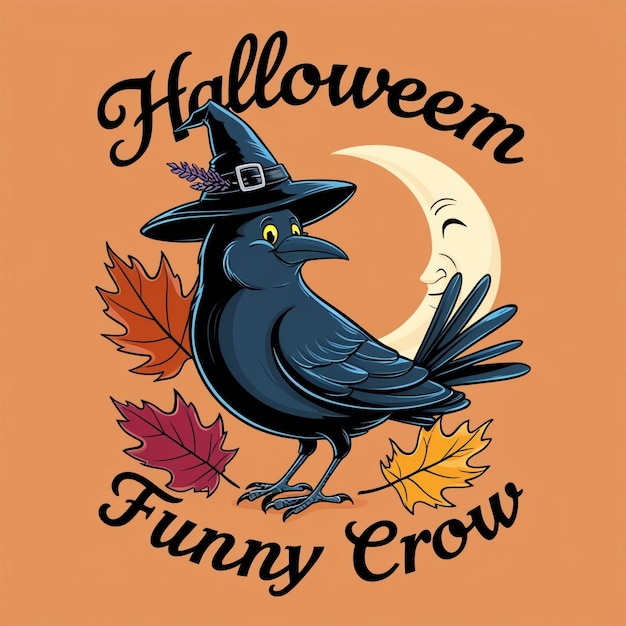 Photo a cartoon drawing of a crow with a witch hat on it