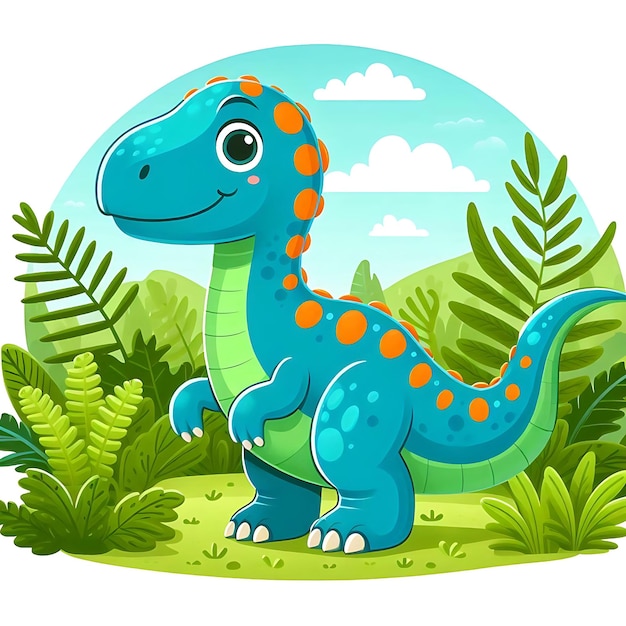 A Cartoon Drawing of a Cute Dinosaur