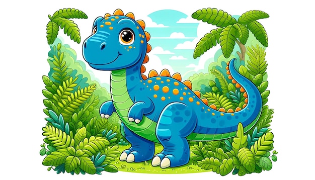 A Cartoon Drawing of a Cute Dinosaur