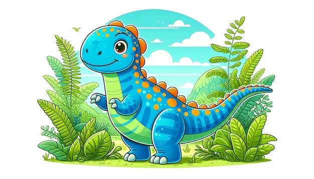 A Cartoon Drawing of a Cute Dinosaur