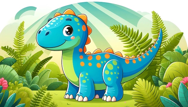 A Cartoon Drawing of a Cute Dinosaur