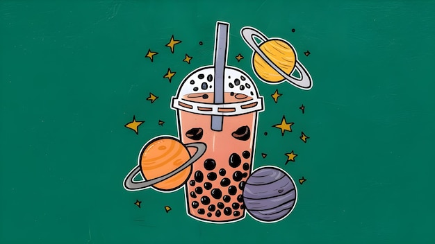 a cartoon drawing of a drink with berries and a straw