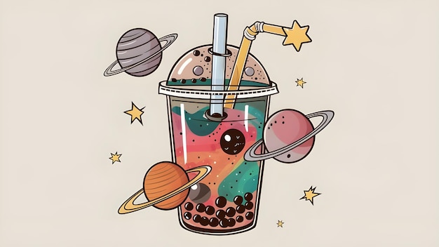 Photo a cartoon drawing of a drink with berries and a straw