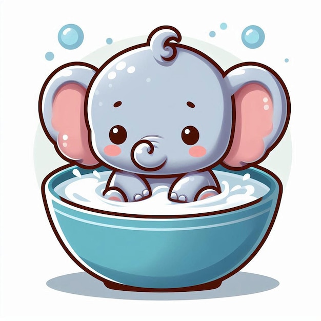 a cartoon drawing of an elephant in a bath with bubbles