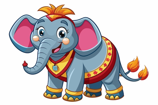 a cartoon drawing of an elephant with a gold crown on its head